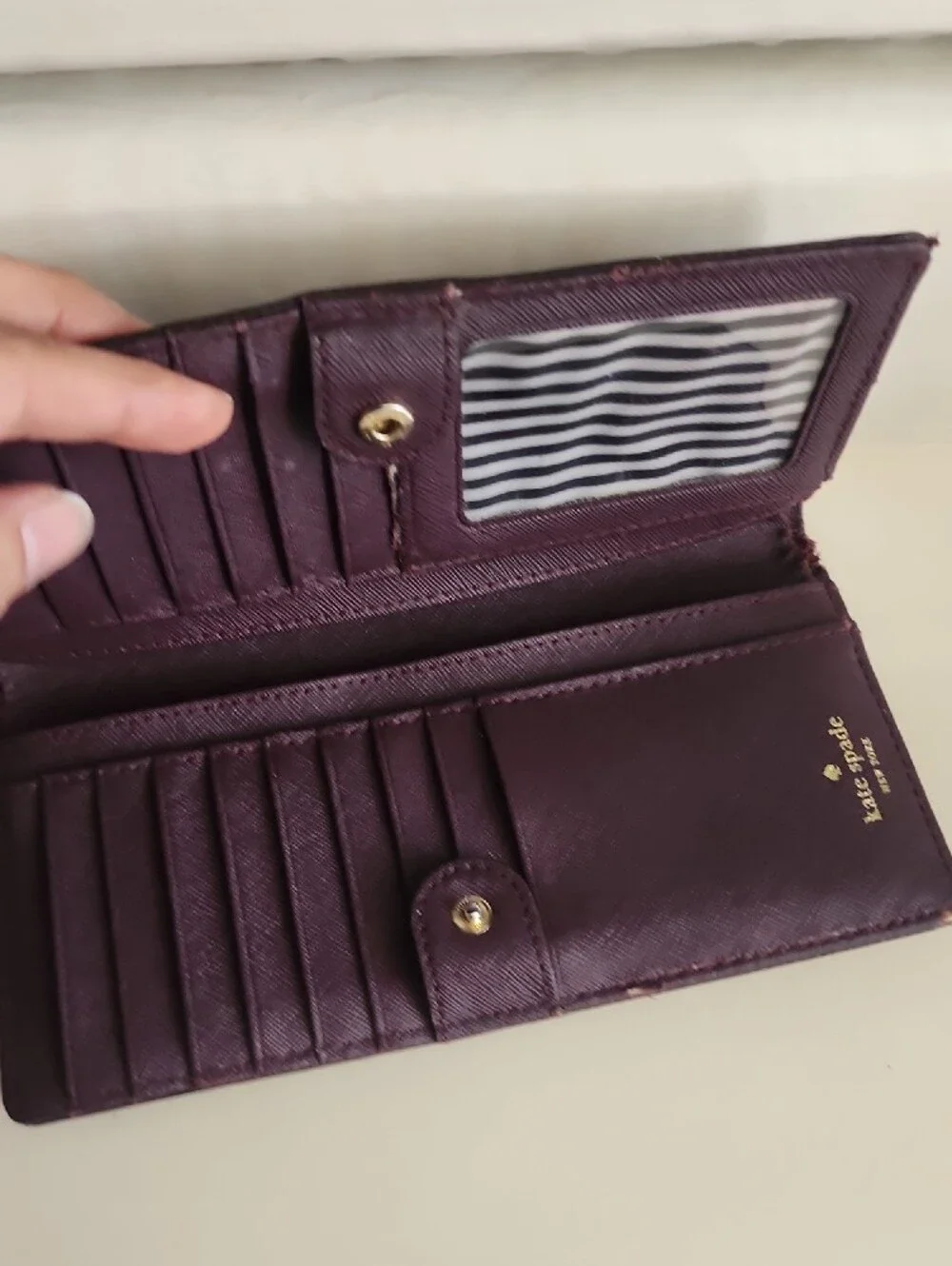 kate spade Plum Textured Saffiano Continental Wallet with Gold Logo